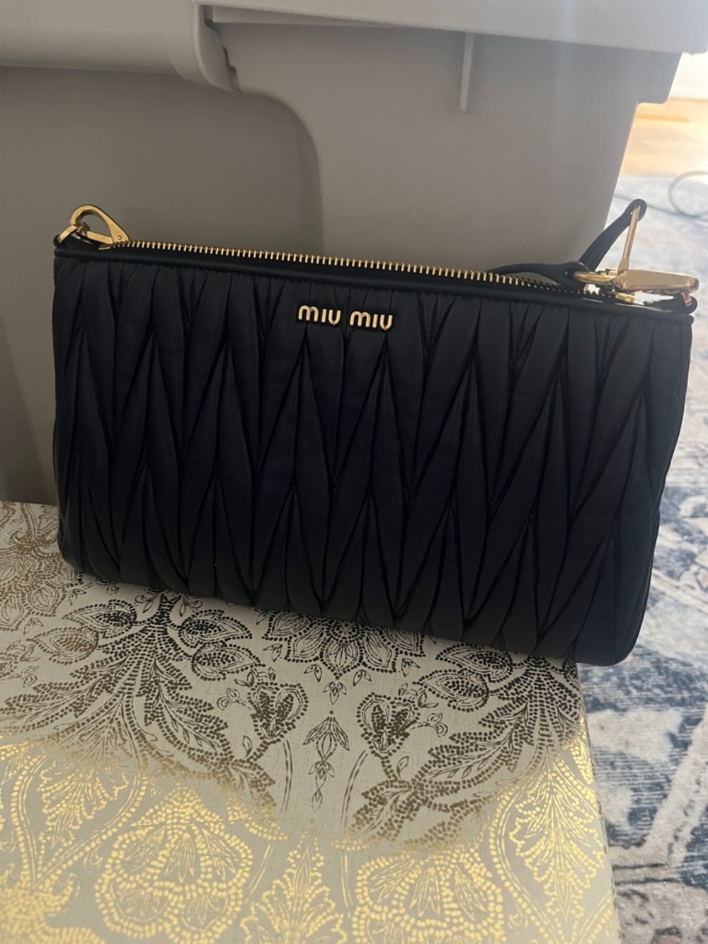 Miu Miu Navy Quilted Leather Wristlet with Gold Hardware, EUC